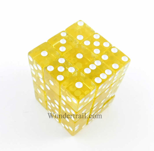 KOP01856 Yellow Transparent Squared Corner Dice White Pips D6 12mm Main Image