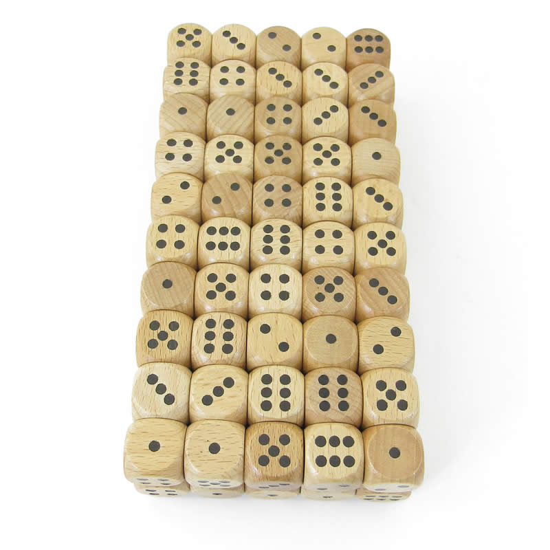 KOP01903 Wood Dice with Black Pips D6 16mm (5/8in) Pack of 100 Dice Main Image