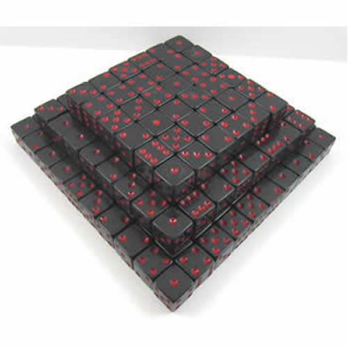 KOP01977 Black Opaque Dice Red Pips D6 16mm (5/8in) Bulk Pack of 200 Main Image