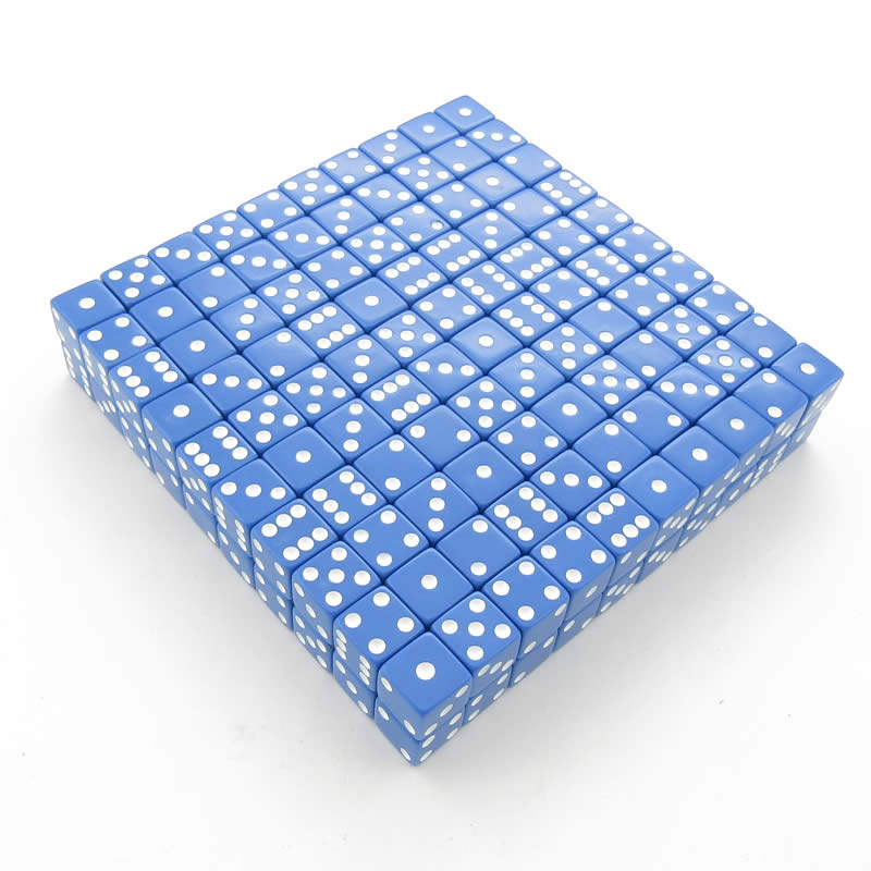 KOP01980 Blue Opaque Dice White Pips D6 16mm (5/8in) Bulk Pack of 200 Main Image