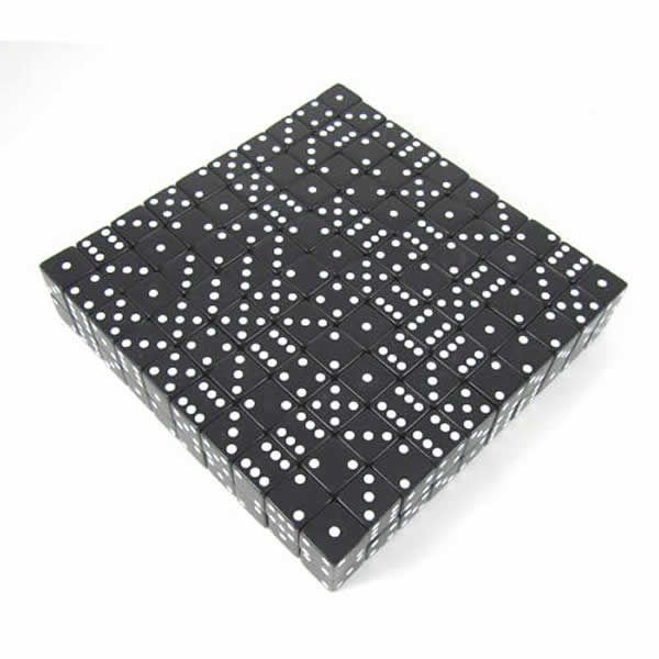 KOP02096 Black Opaque Dice White Pips D6 19mm (3/4in) Bulk Pack of 200 Main Image