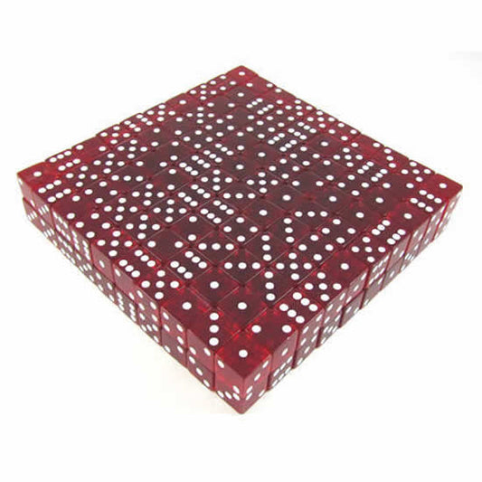 KOP02116 Red Transparent Dice White Pips D6 19mm Bulk Pack of 200 Main Image