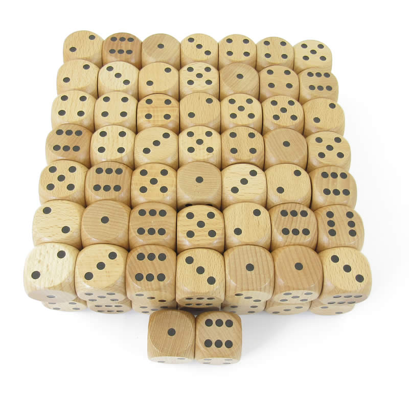 KOP02180 Wood Dice with Black Pips D6 30mm (1.18in) pack of 100 Main Image