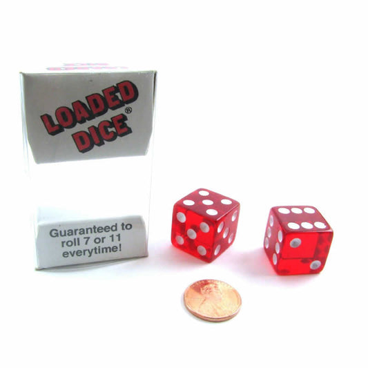 KOP03882 Loaded Pair Transparent Dice White Pips D6 19mm (5/8in) Pack of 2 Main Image