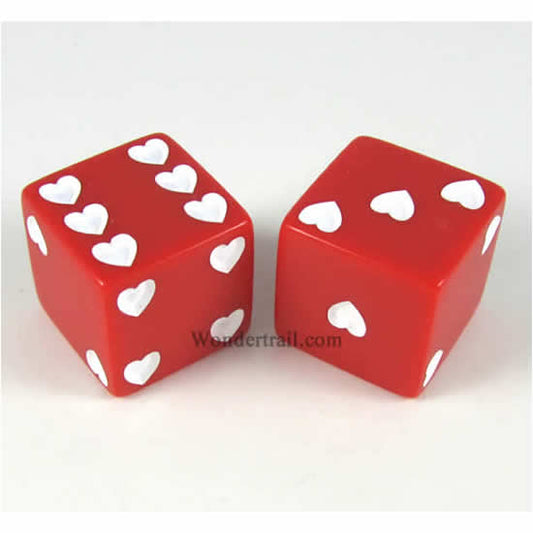 KOP03935 Red Sweetheart Dice with White Hearts D6 25mm (1in) Pack of 2 Main Image