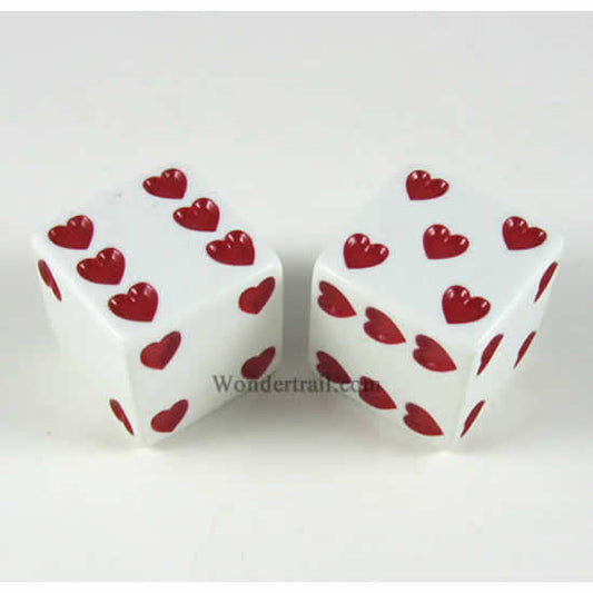 KOP03936 White Sweetheart Dice with Red Hearts D6 25mm (1in) Pack of 2 Koplow Games Main Image