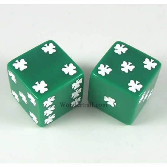 KOP03943 Green Lucky Dice with White Clovers D6 25mm (1in) Pack of 2 Main Image