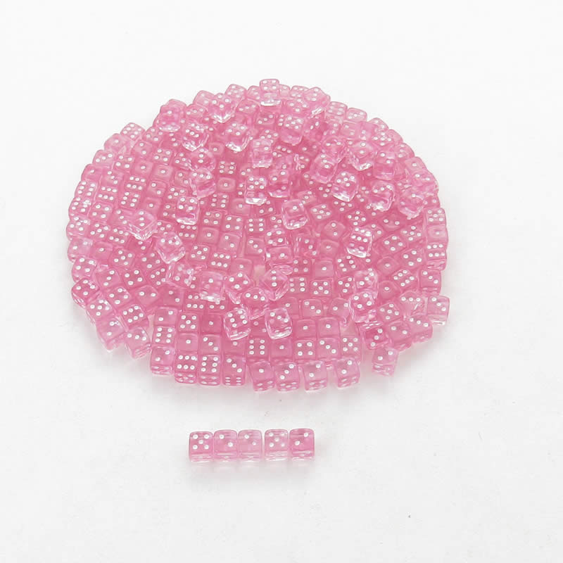 KOP04773 Pink Transparent Dice White Pips D6 5mm (13/64in) Pack of 250 Main Image