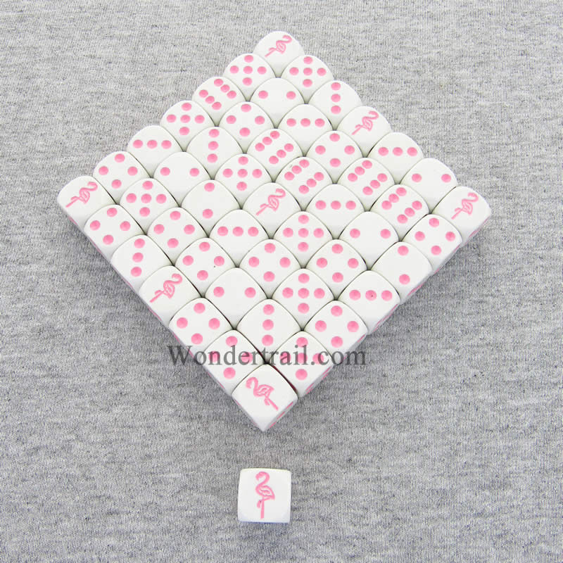 KOP04934 Flamingo Dice Opaque White with Pink Pips 16mm (5/8in) Bulk Pack of 50 Koplow Games 2nd Image