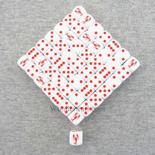 KOP04941 Lobster Dice Opaque White Red Pips 16mm Bulk Pack of 50 Main Image