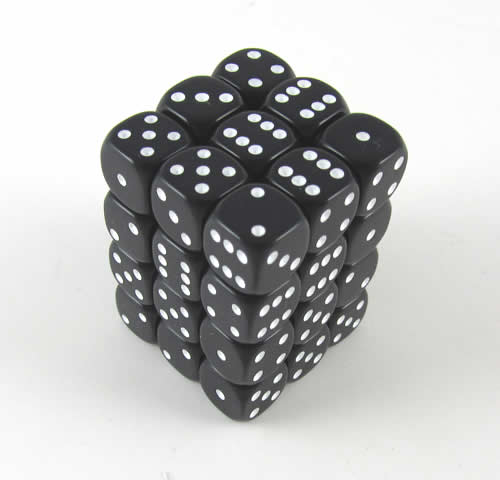 KOP05111 Black Opaque Deluxe Dice White Pips D6 12mm Pack of 36 Main Image