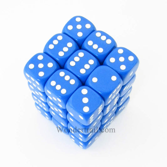 KOP05112 Blue Opaque Deluxe Dice White Pips D6 12mm (1/2in) Pack of 36 Main Image