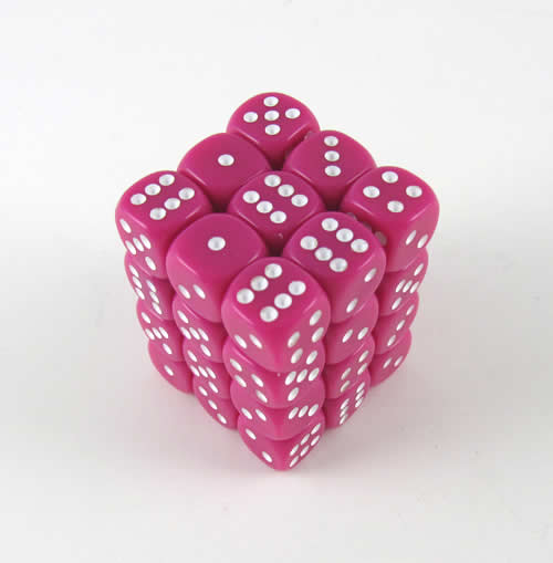 KOP05115 Pink Opaque Deluxe Dice White Pips D6 12mm (1/2in) Pack of 36 Main Image