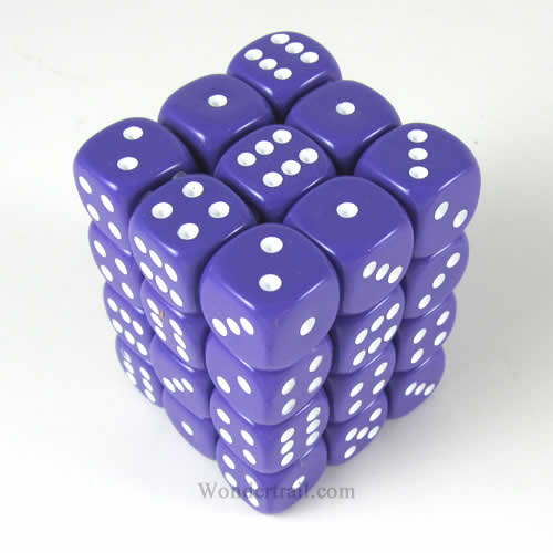 KOP05116 Purple Opaque Deluxe Dice White Pips D6 12mm Pack of 36 Main Image
