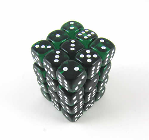 KOP05122 Green Transparent Deluxe Dice White Pips D6 12mm Pack of 36 Main Image