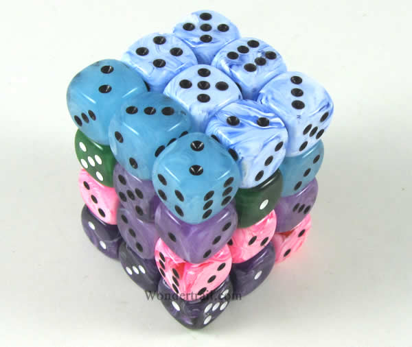 KOP05126 Assorted Swirl Deluxe Dice Pips D6 12mm (1/2in) Pack of 36 Main Image