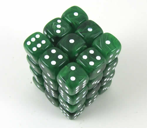 KOP05128 Ice Green Swirl Deluxe Dice White Pips D6 12mm Pack of 36 Main Image