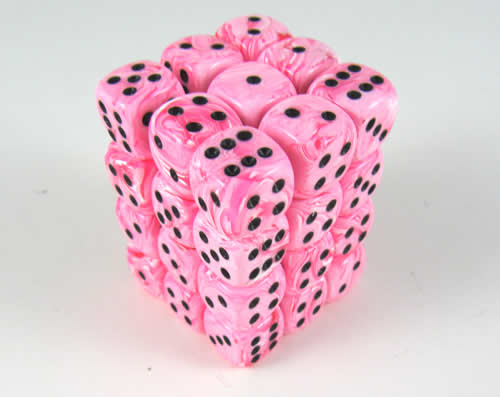 KOP05129 Pink Swirl Deluxe Dice Black Pips D6 12mm (1/2in) Pack of 36 Main Image