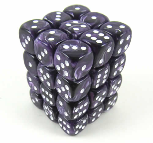 KOP05130 Purple Swirl Deluxe Dice White Pips D6 12mm (1/2in) Pack of 36 Main Image