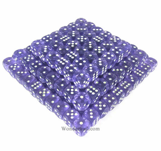 KOP05162 Purple Transparent Dice Glow in the Dark Pips D6 16mm Bulk Pack of 200 Main Image