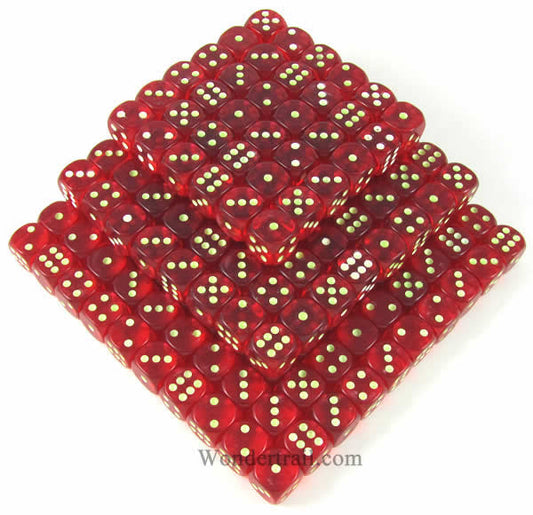 KOP05163 Red Transparent Dice Glow in the Dark Pips D6 16mm Bulk Pack of 200 Main Image