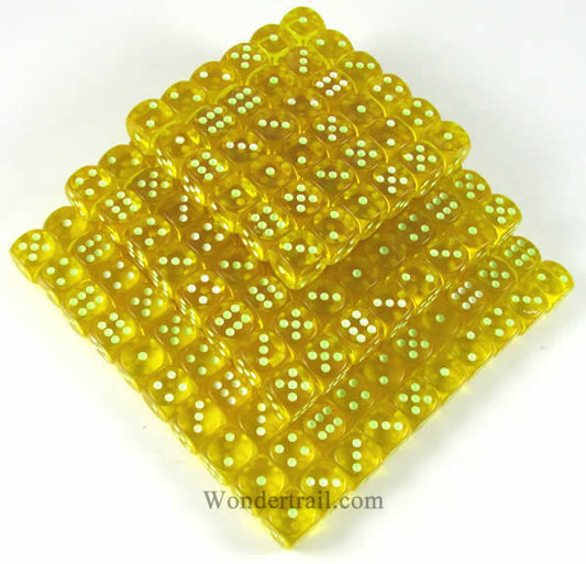 KOP05164 Yellow Transp Dice Glow in Dark Pips D6 16mm Bulk Pack of 200 Main Image