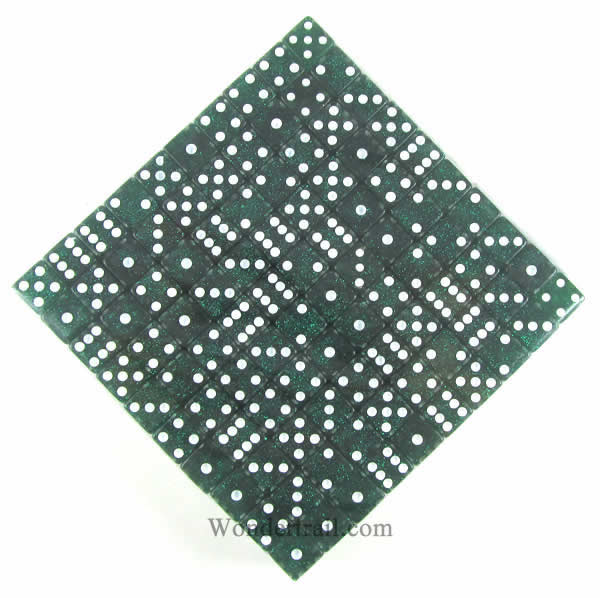 KOP05171 Green Glitter Dice White Pips D6 16mm (5/8in) Bulk Pack of 200 Main Image