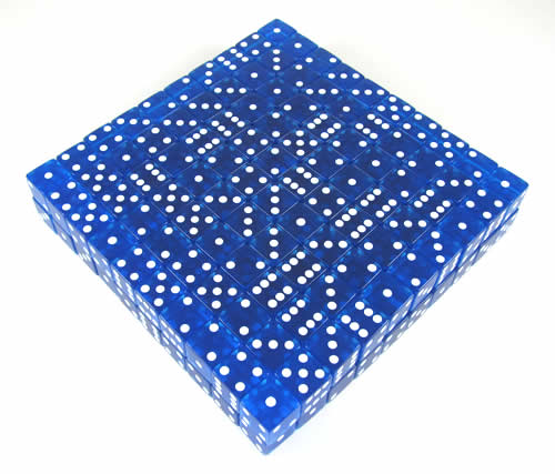 KOP05182 Blue Transparent Dice White Pips D6 19mm Bulk Pack of 200 Main Image