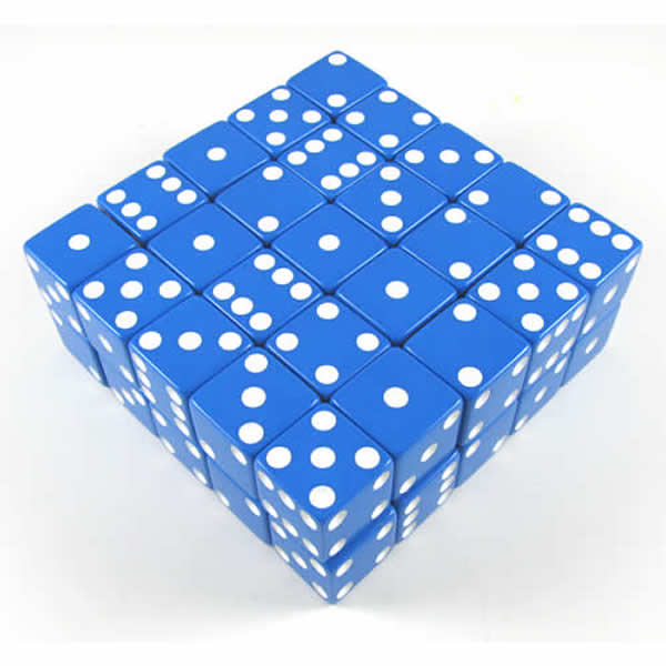 KOP05239 Blue Opaque Dice White Pips D6 25mm (1in) Bulk Pack of 50 Main Image