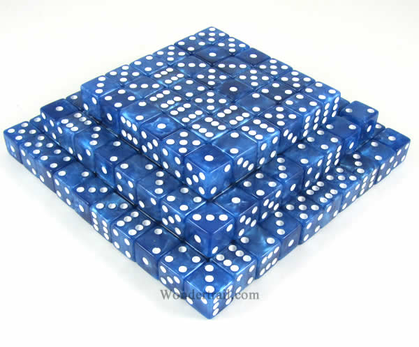 KOP05271 Blue Marbleized Dice White Pips D6 16mm Bulk Pack of 200 Main Image