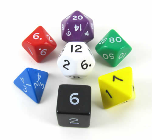 KOP06034 Assorted Jumbo Dice with Numbers D6 24mm (15/16in) Set of 7 Main Image