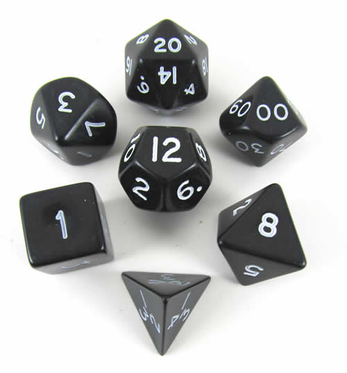 KOP06035 Black Jumbo Dice with White Numbers D6 24mm (15/16in) Set of 7 Main Image