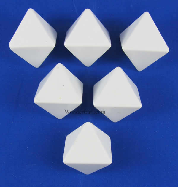 KOP06279 White Opaque Blank Dice with No Pips D8 25mm (1in) Pack of 6 Main Image