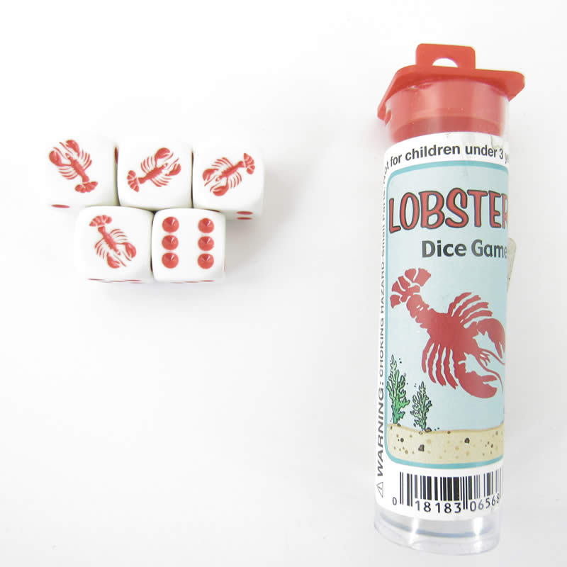KOP06568 Lobster Dice Game White Opaque with Red Pips (D6) 16mm Main Image