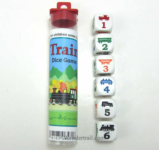 KOP06571 Train Dice Game White with Multi-Colored Trains (D6) 16mm Main Image