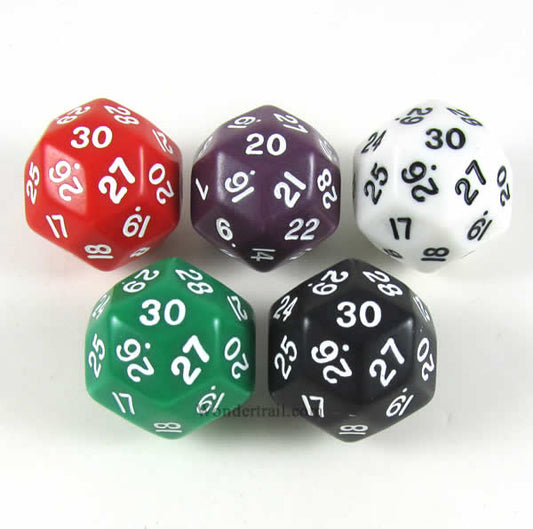KOP06772 Assorted Opaque Dice with Numbers D30 33mm (1.3in) Pack of 5 Main Image