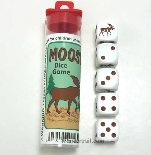 KOP07284 Moose Dice Game White Opaque with Brown Pips D6 16mm Main Image
