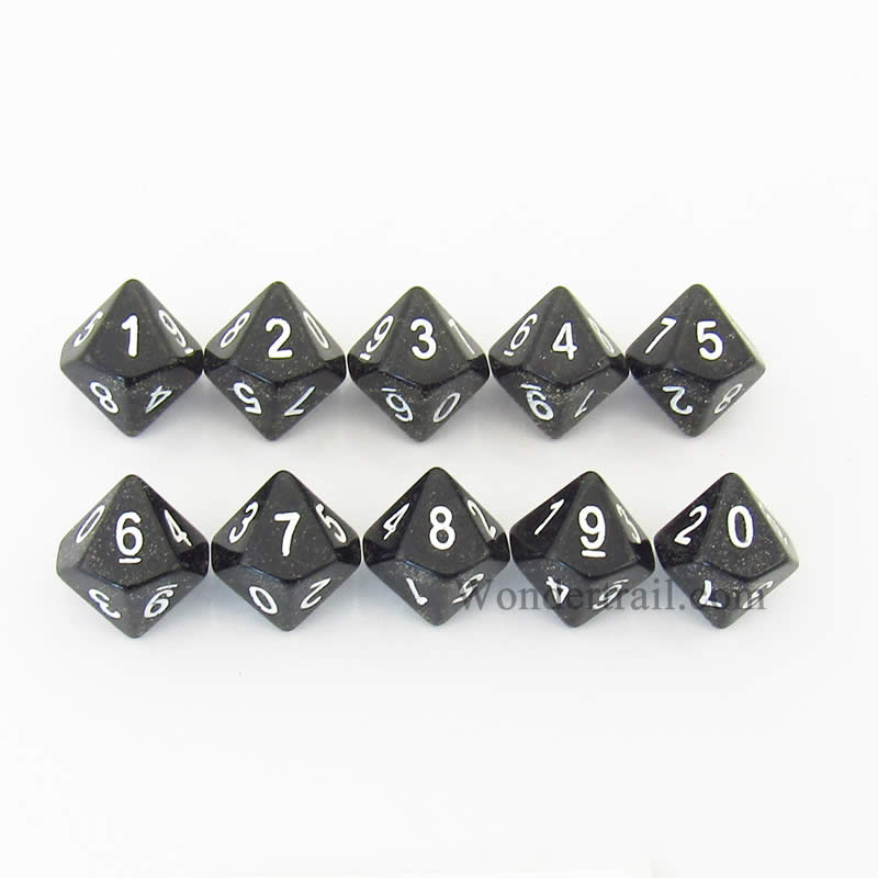 KOP08492 Black Glitter Dice White Numbers D10 16mm (5/8in) Pack of 10 Main Image