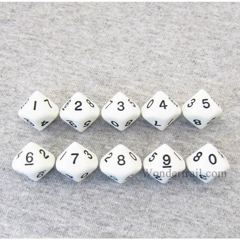 KOP08512 White Opaque Dice with Black Numbers D10 16mm (5/8in) Pack of 10 2nd Image