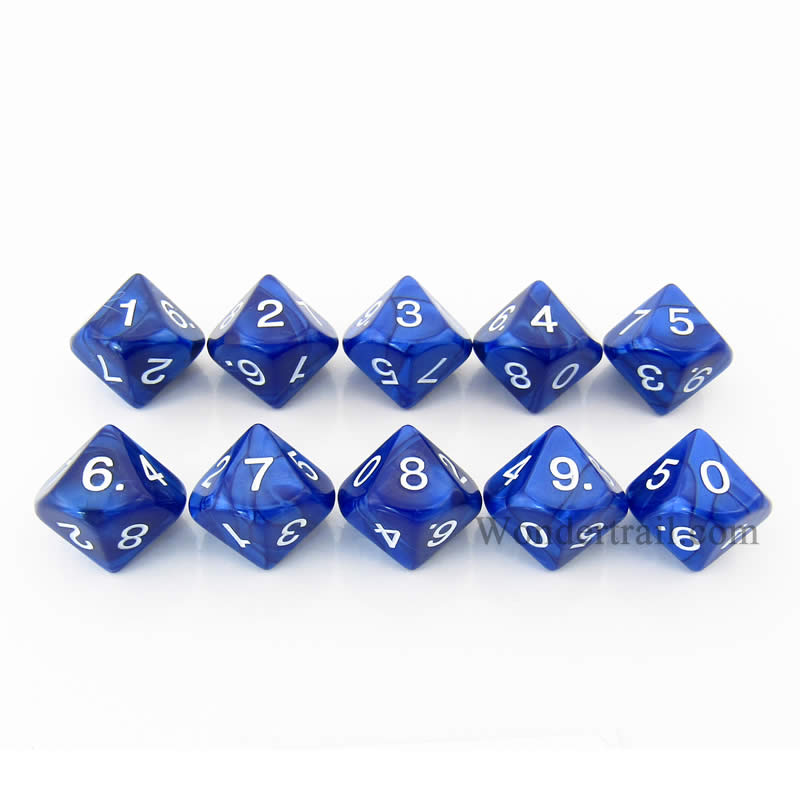 KOP08517 Navy Pearlized Dice White Numbers D10 16mm (5/8in) Pack of 10 Main Image