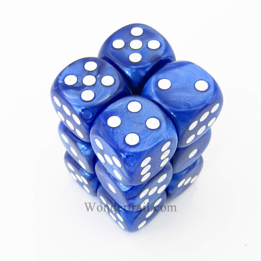 KOP08574 Blue Marbleized Deluxe Dice White Pips D6 16mm Pack of 12 Main Image