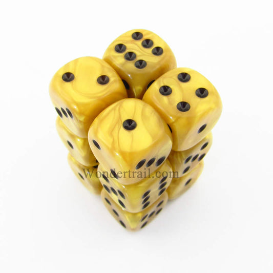 KOP08577 Gold Marbleized Deluxe Dice Black Pips D6 16mm Pack of 12 Main Image