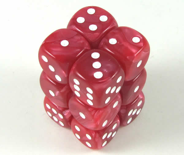 KOP08579 Red Marbleized Deluxe Dice White Pips D6 16mm Pack of 12 Main Image