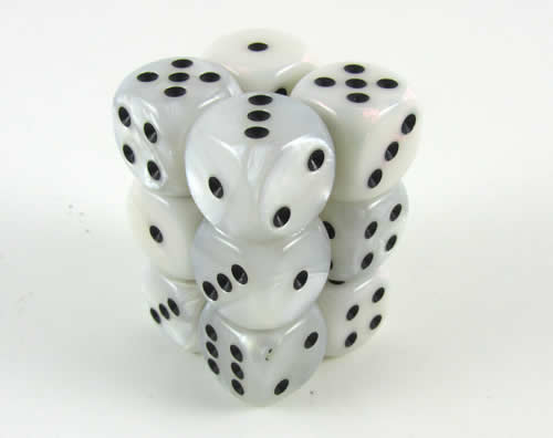 KOP08580 White Marbleized Deluxe Dice Black Pips D6 16mm Pack of 12 Main Image