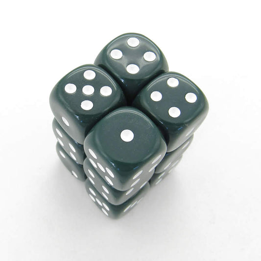 KOP08584 Green Opaque Deluxe Dice White Pips D6 16mm Pack of 12 Main Image