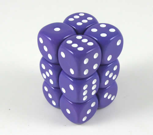 KOP08587 Purple Opaque Deluxe Dice White Pips D6 16mm Pack of 12 Main Image