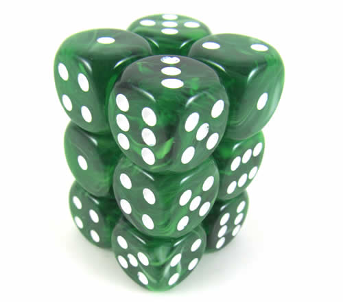KOP08592 Ice Green Swirl Deluxe Dice White Pips D6 16mm Pack of 12 Main Image