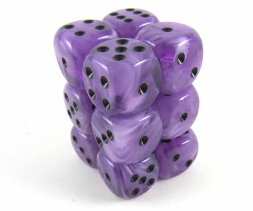 KOP08593 Ice Purple Swirl Deluxe Dice Black Pips D6 16mm Pack of 12 Main Image