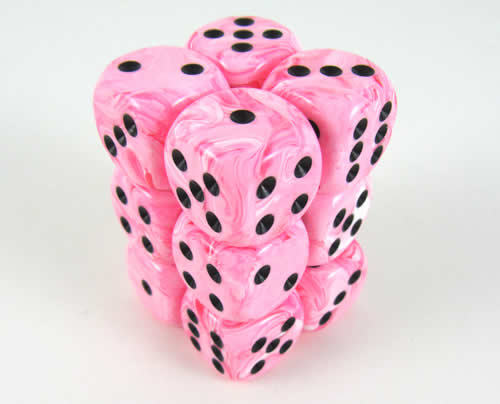 KOP08594 Pink Swirl Deluxe Dice Black Pips D6 16mm (5/8in) Pack of 12 Main Image