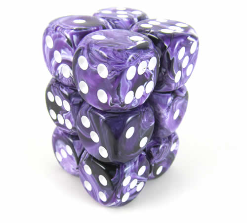 KOP08595 Purple Swirl Deluxe Dice White Pips D6 16mm (5/8in) Pack of 12 Main Image